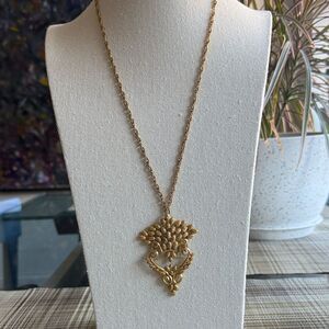Vintage Monet 1975 Felice Series Gold Tone Necklace with Pendant. Book Piece.